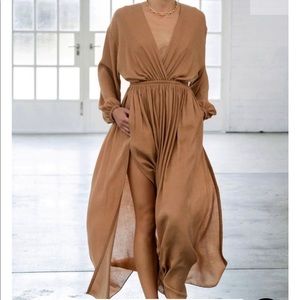 MATCHESFASHION Matteau open back plunge dress in clay